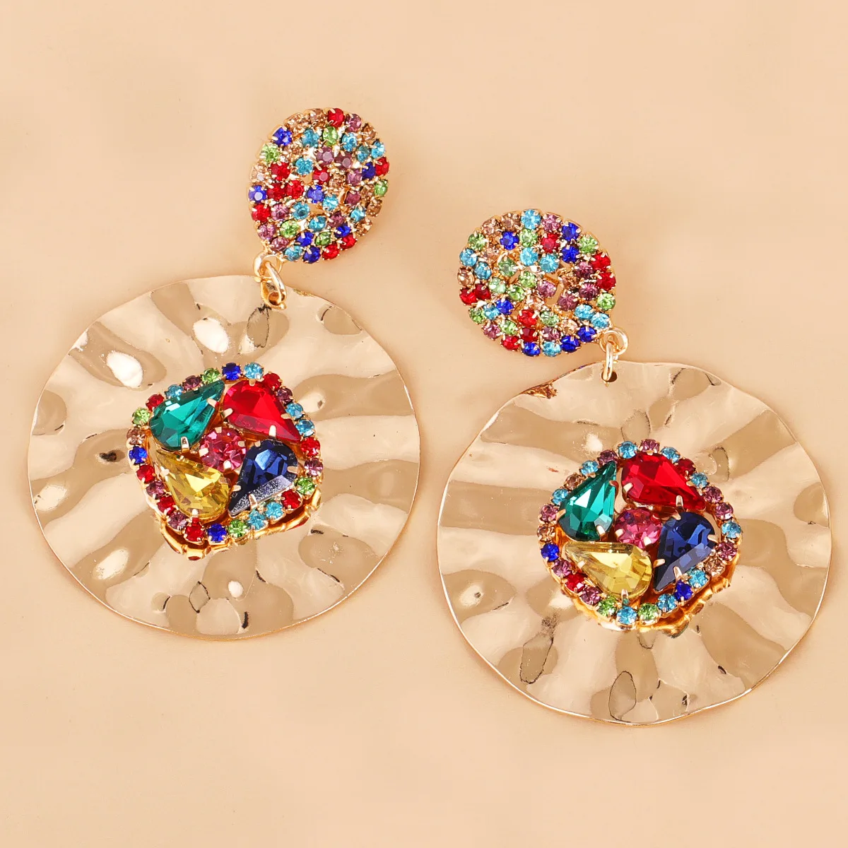 

HYSECMAO Wholesale Fashion Big Round Metal Drop Earrings for Women Elegant Jewelry Statement Colorful Rhinestone Crystal Earings