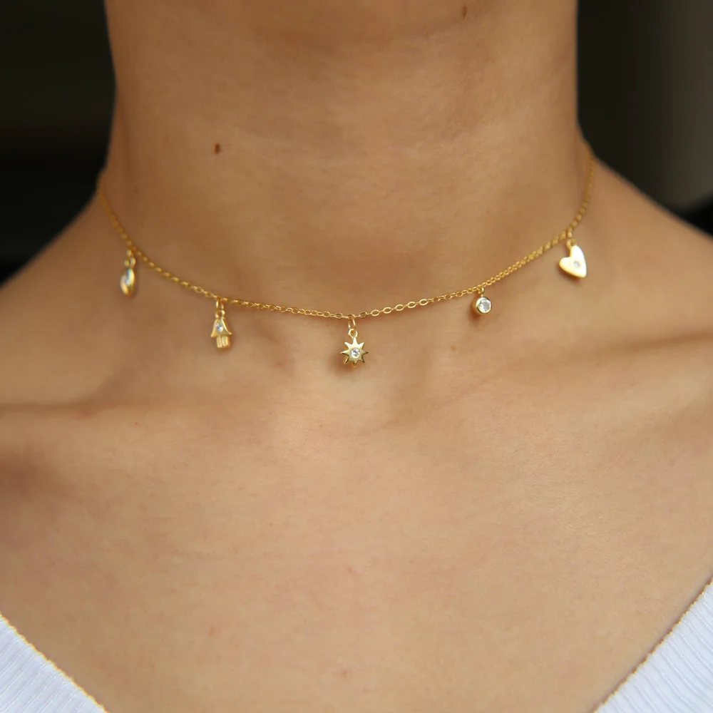 Чокер женский из серебра 925 пробы с фианитами изящное ожерелье маленьким изящным