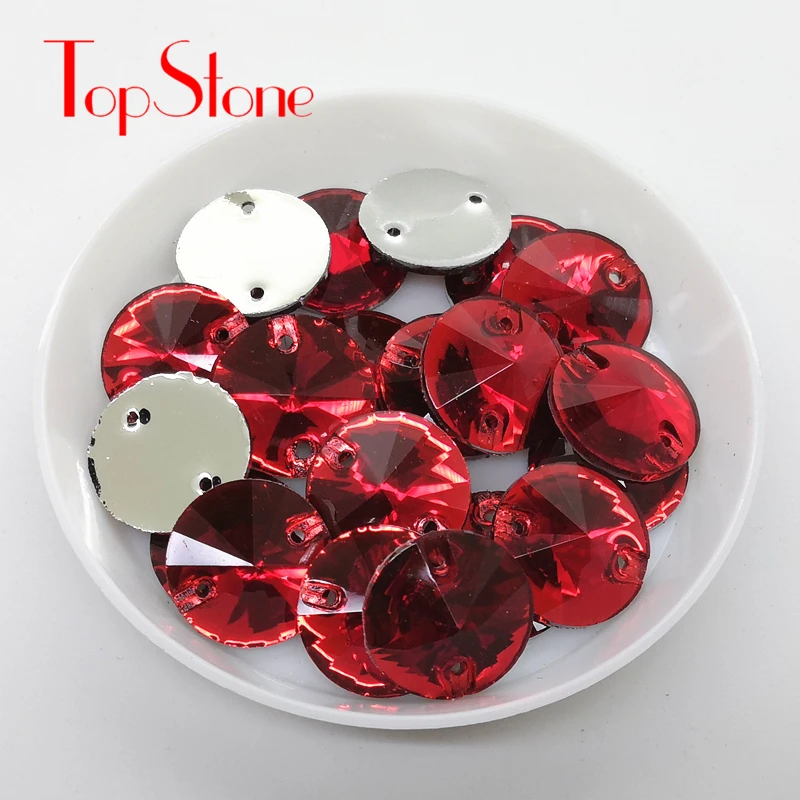 TopStone 100 шт 10 мм~ 16 мм смолы Rivoli пришить стразы красный Lt Siam Цвет Круглые Пришивные с плоской задней частью 2 отверстия для одежды платья