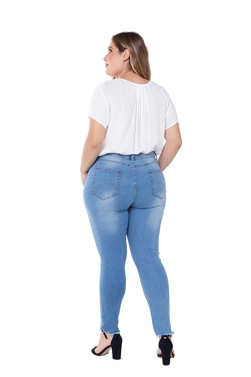 

Women's plus size European and American jeans ripped stretch washed slim fit