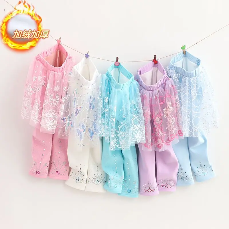 

Леггинсы для девочек, юбка, штаны для детей, Сетчатые эластичные брюки-карандаш с цветочным принтом, флисовые брюки, детские танцевальные шт...