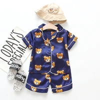 summer kids boys and girls pajamas satin cartoon bear home service short sleeved baby boy clothes set two piece suit 1 4 years