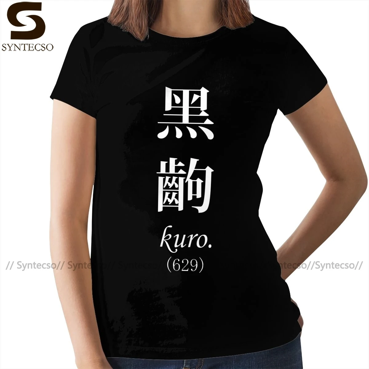 Футболка с японским аниме Monogatari черная сцена Kuro футболка круглым вырезом женская