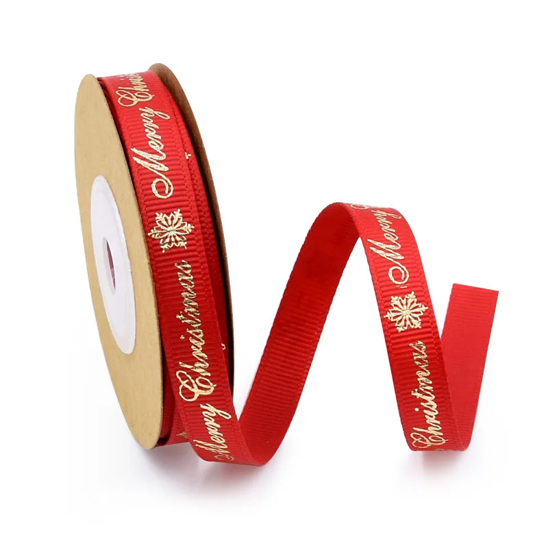 

CheerBows 10y Merry Christmas Grosgrain Ribbon 10mm For DIY Craft Letter Printed Bronzing Tape For Needlework Packing Decoration