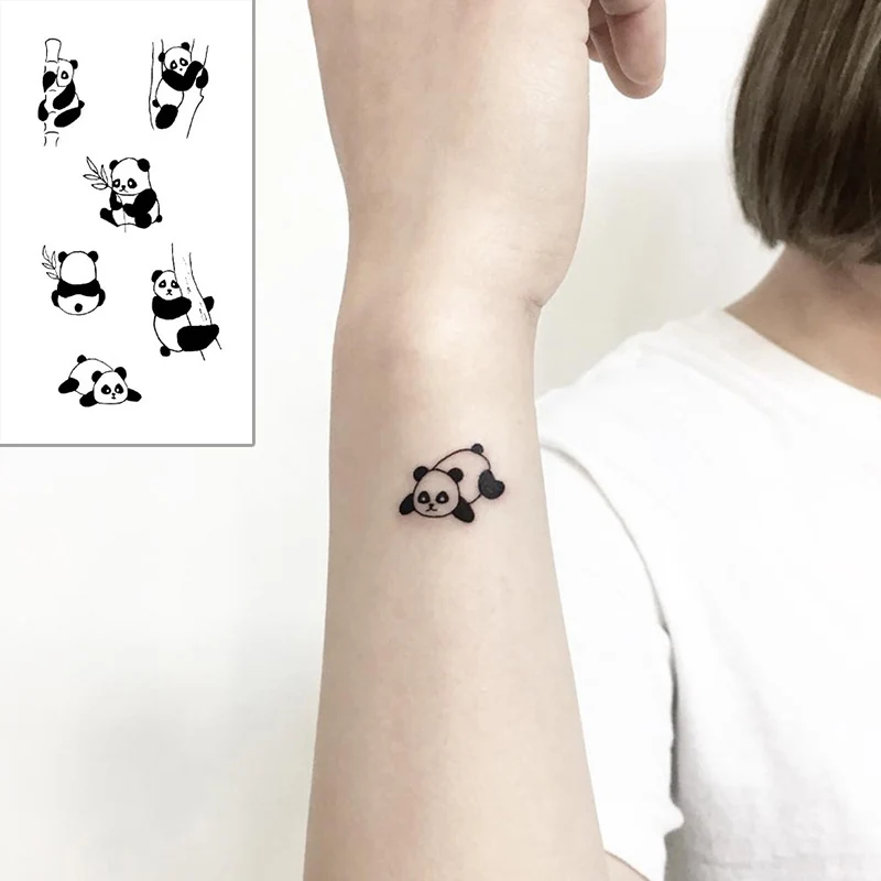 

Tattoo Sticker Body Art Black White Drawing Little Element lovely panda animal Water Transfer Temporary Fake tatto flash tatoo