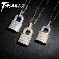 topgrillz hip hop bling lock pendant iced out bling cubic zircon necklace for men jewelry charm