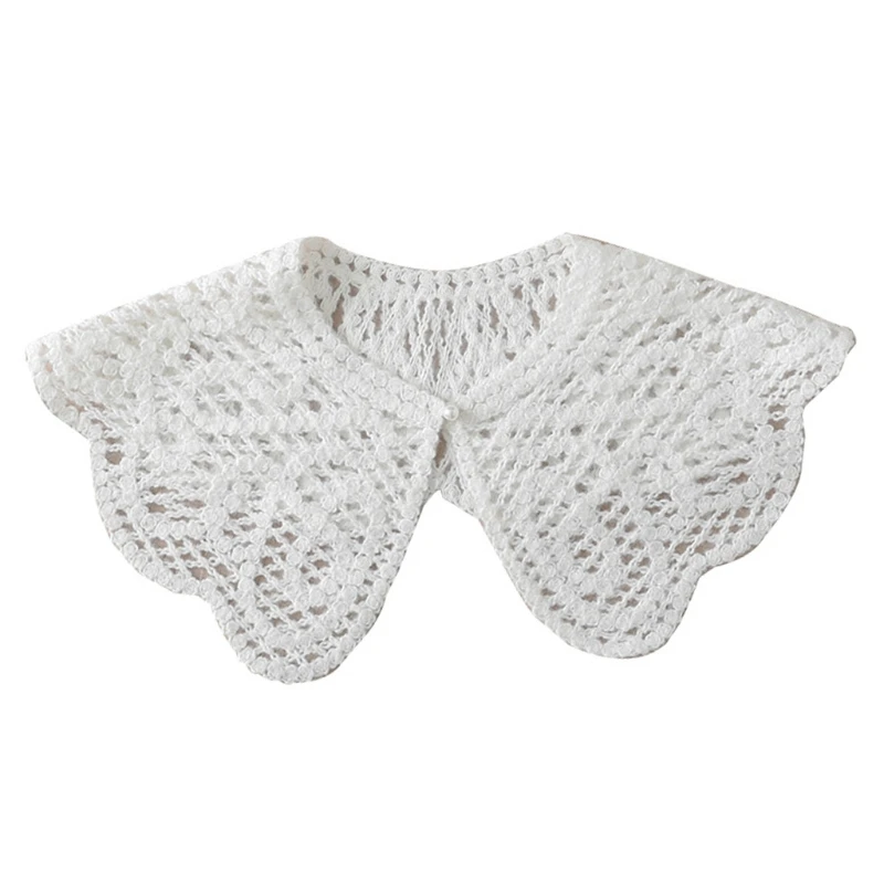 

Women Crochet Knitted Fake Collar Shawl Embroidery Floral Half Shirt Necklace Faux Pearl Button Lace Mini Poncho Capelet