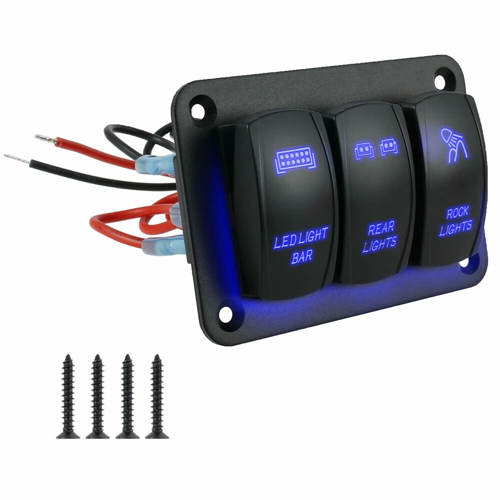 

New High quality Switch 3 Gang Toggle Rocker Switch Panel 12V / 24V For Car Boat Marine RV Truck Blue LED