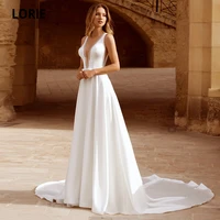 lorie vintage wedding dress o neck a line elastic chiffon simple long train beach wedding bride gown white ivory suknia %c5%9blubna