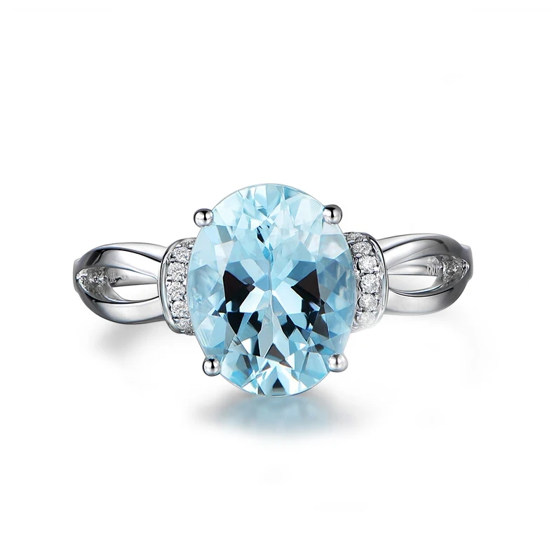 Женское кольцо в форме сердца из чистого золота 18 К с натуральным аквамарином |