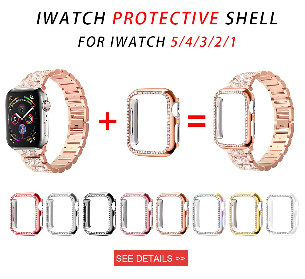 Для Apple Watch band 40 мм 44 мм 38 мм 42 мм Женский алмазный обруч для Apple Watch series 4 3 2 1 браслет для iwatch ремешок из нержавеющей стали