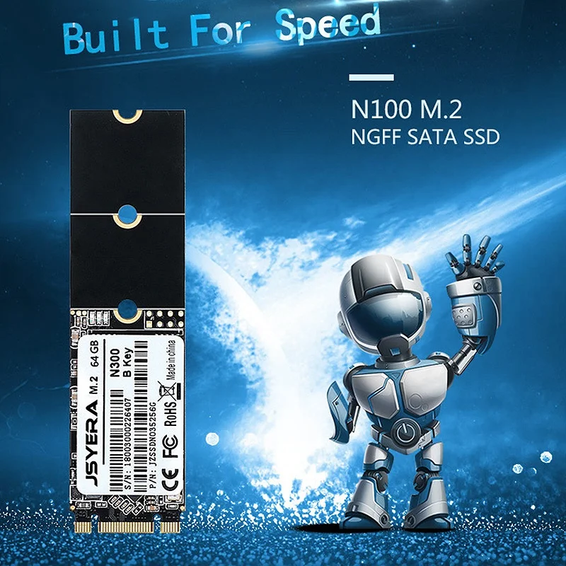 

JSYERA 64GB NGFF M.2 SSD 2280 M.2 B Key Interface SATA Protocol Solid State Drive, Suitable for Desktop / Laptop