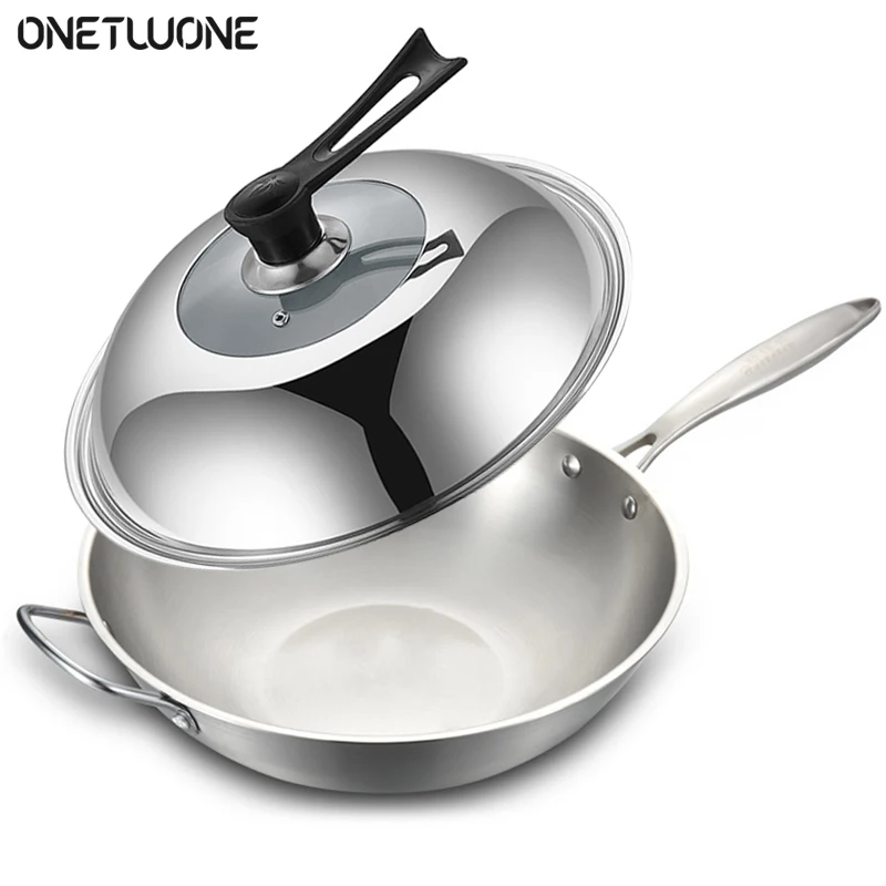 Кухонная Сковорода Из Нержавеющей Стали Wok без покрытия антипригарная сковорода