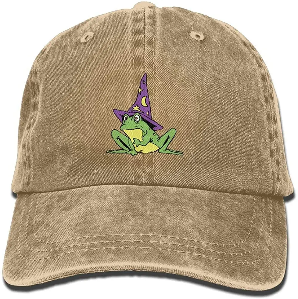 

Unisex Witch Wizard Frog Dyed Washed Denim Cotton Baseball Cap Hat Black