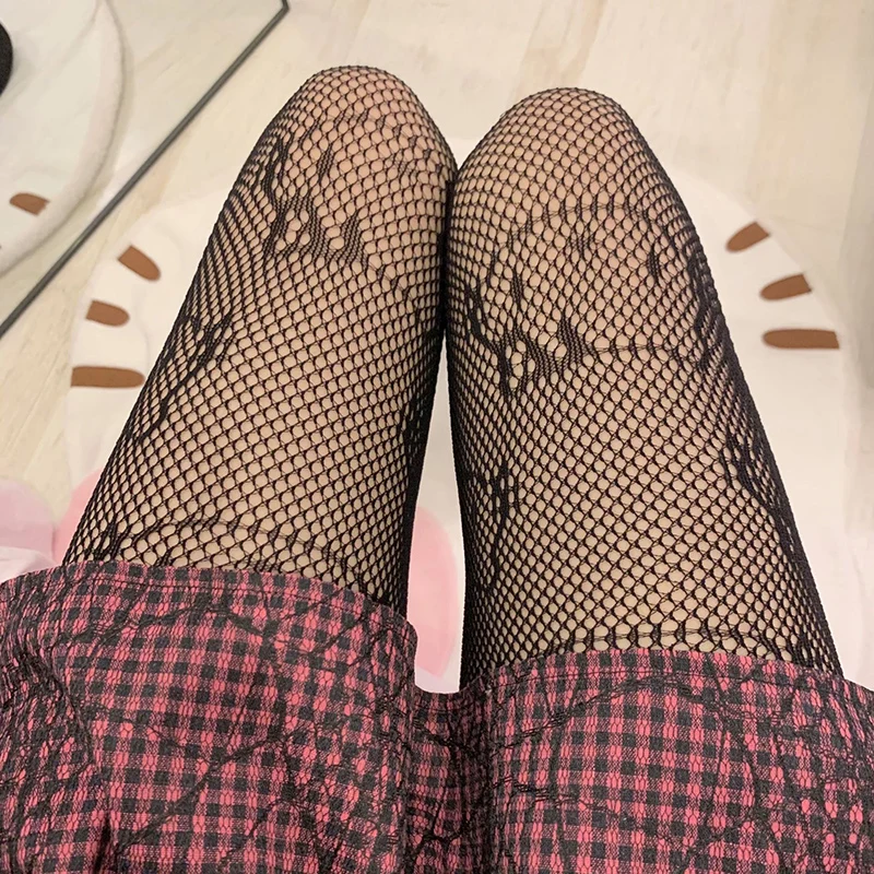 

Women's summer breathable thin section kitty cat nightclub black silk Lolita pantyhose