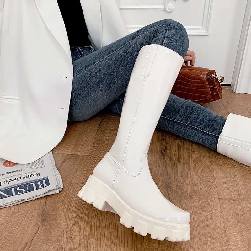 New Winter Women Knee High Boots Wedges Heels Platform Lace up Long Plush Inside Warm Fur Shoes Motorcycle | Обувь