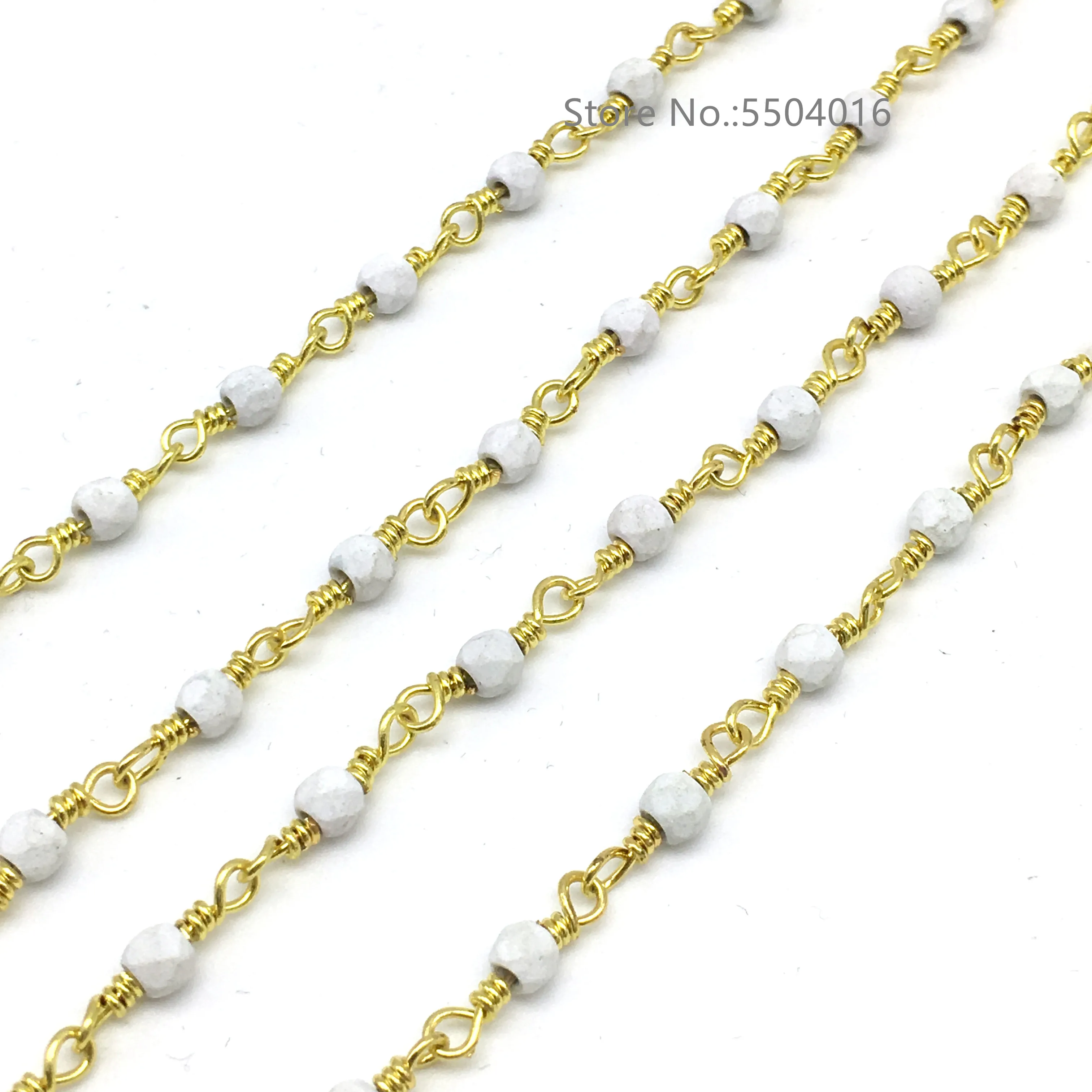 4 мм граненые круглые бусины из белой бирюзы розари Raw Howlite Stone Gold Link Chain DIY колье