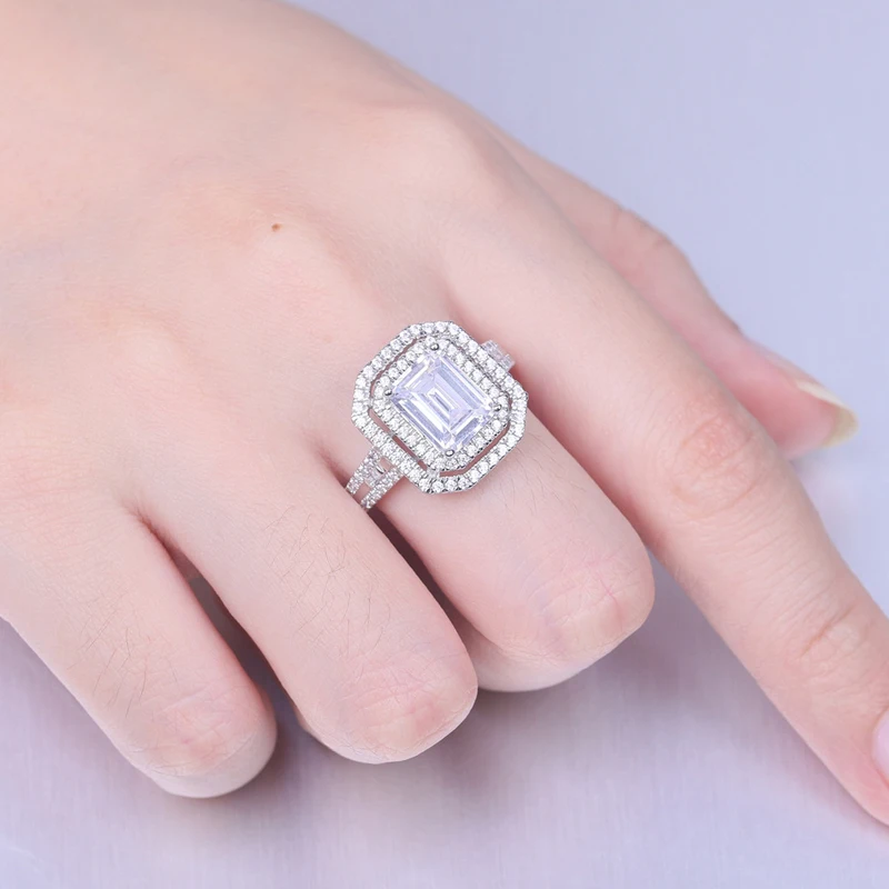 

Knobspin 100% 925 Sterling Silver Square Engagement Rings For Women High Carbon Diamond Anniversary Gift Fine Jewelry Wholesale