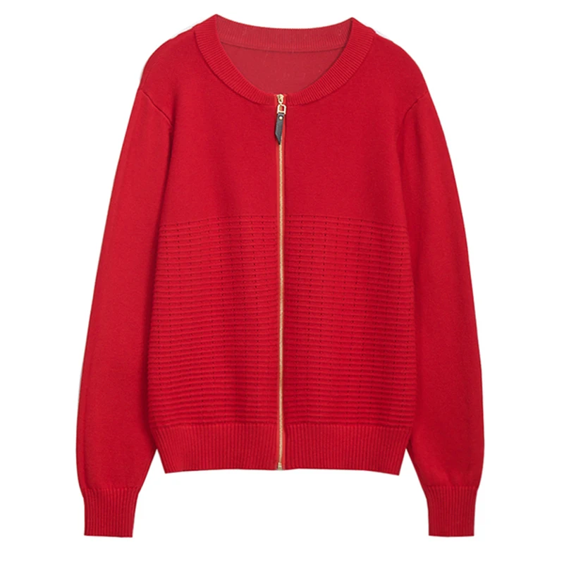 Кардиган женский хлопковый вязаный в рубчик с длинным рукавом красный розовый