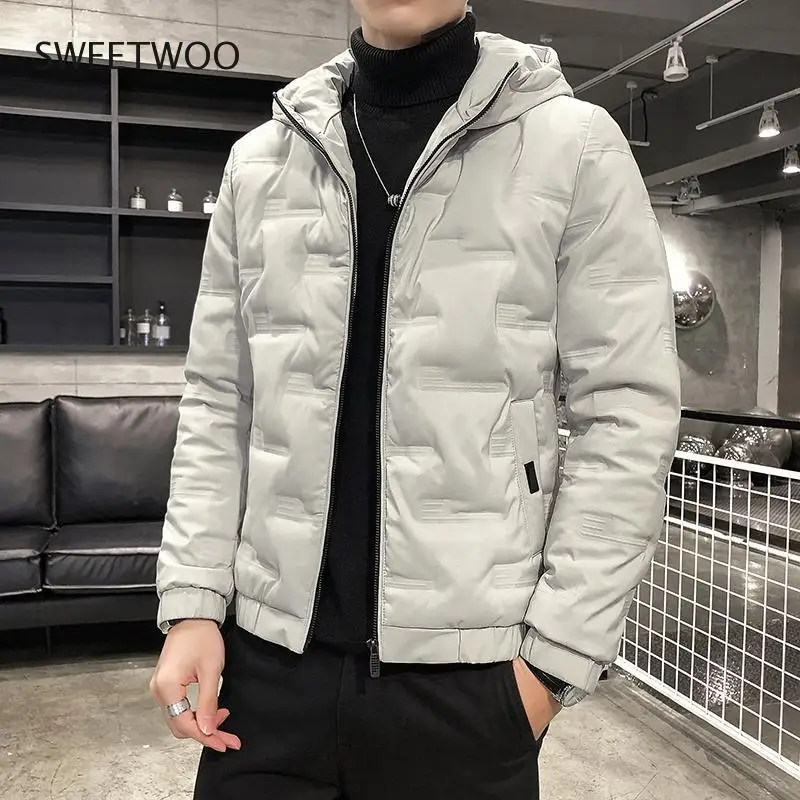 

Men Autumn Winter Coat Zipper Up Hooded Coat Puffer Jacket Cotton Padded Jacket Men Outwear Street Fashion Coat Slim Fit