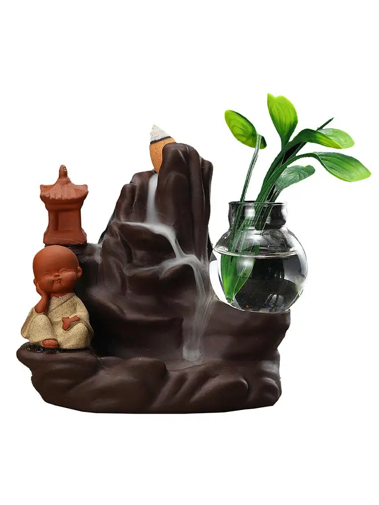 

Buddha Monk Ceramic Smoke Backflow Cone Stick Incense Burner Censer Home Decor