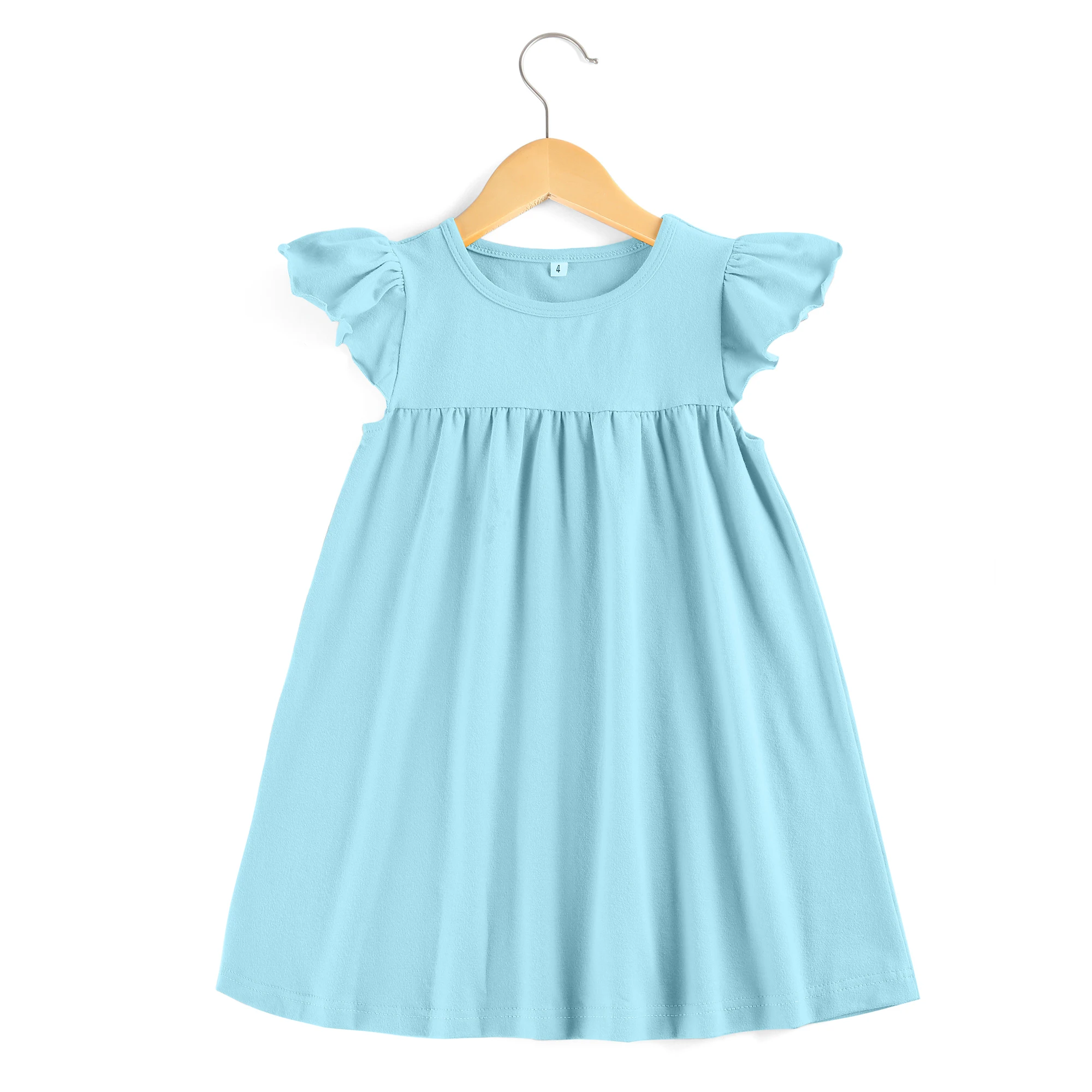 Kids Dresses for Girls Ruffle Sleeve Dress Baby Clothing Pearl Boutique dress plain color 2 years | Детская одежда и обувь