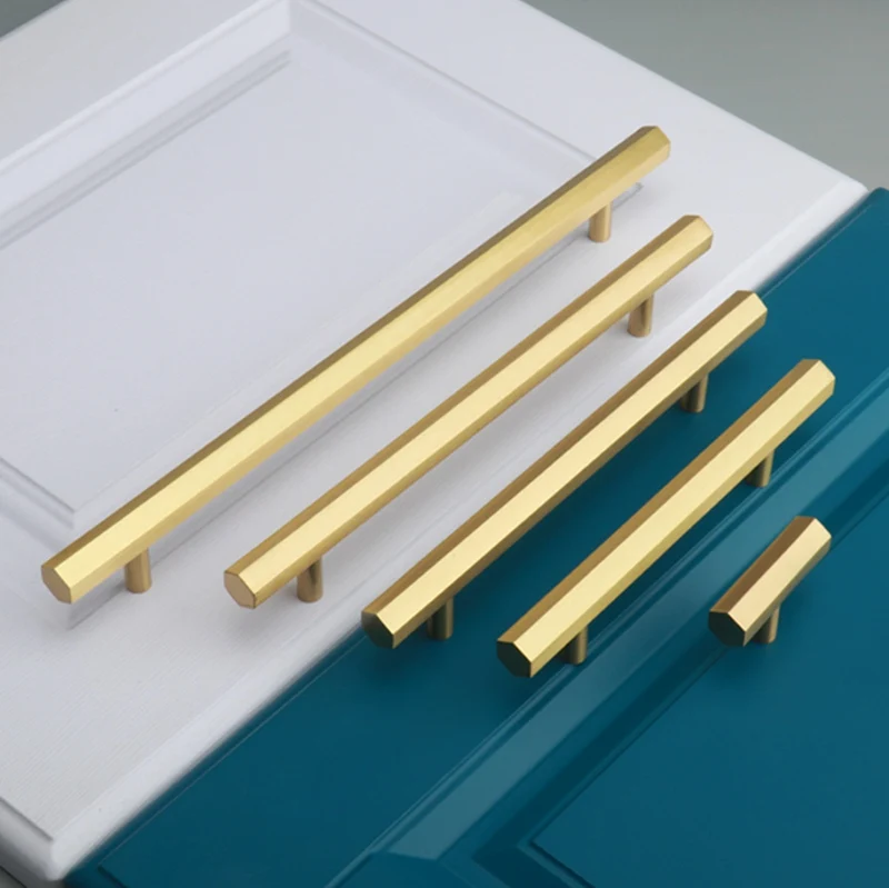 Матовые латунные ручки для ящиков Tbar шестигранные золотые кухонного шкафа