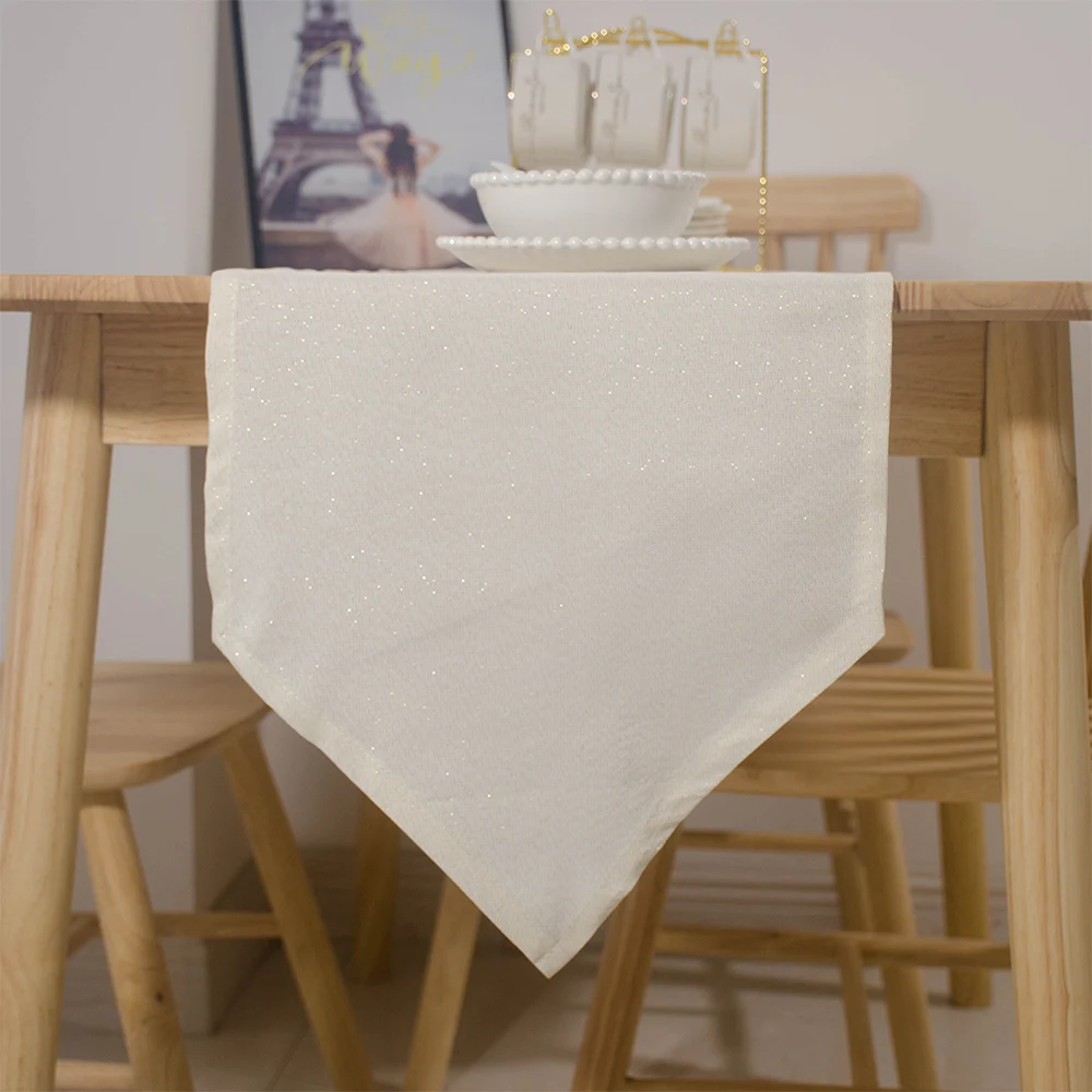 

100% Polyester American Style Gilding Beige Color Table Runner For Wedding Party Home Banquet Decoration Cabinet Cover