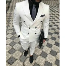 Nova chegada branco vestido de casamento smoking jantar ternos traje homme terno masculino ternos dos homens definir duas peças ternos (blazer + calças) (3)