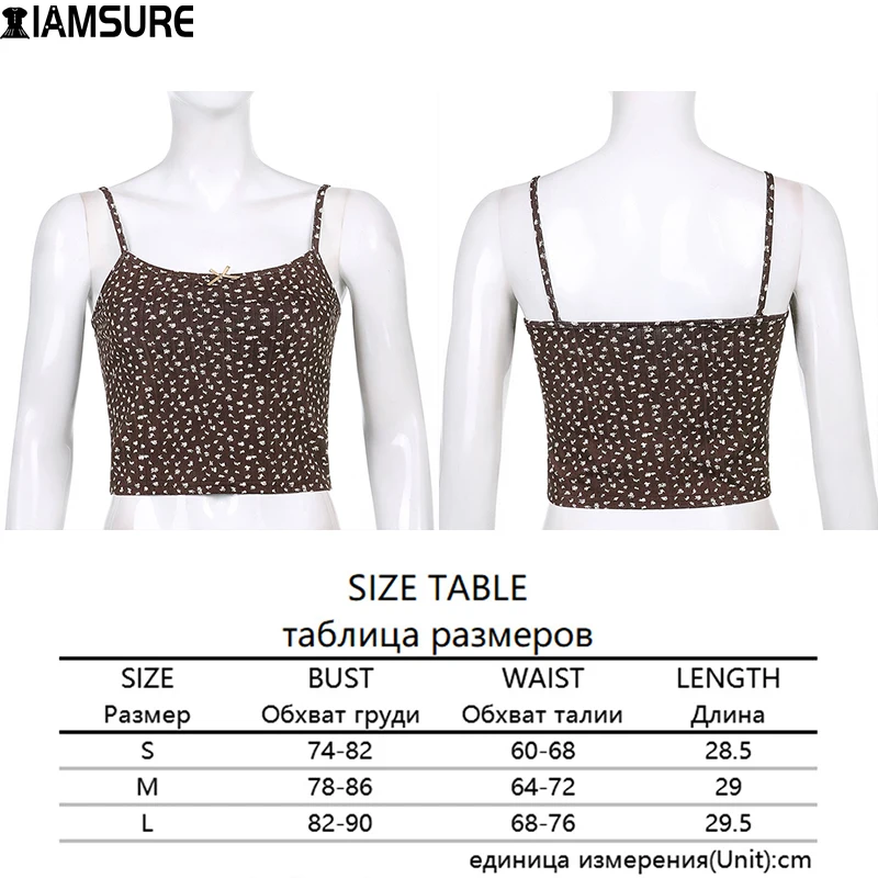 

IAMSURE Prairie Chic Womens Tanks And Camis Brown Floral Print Lace Trim Spaghetti Strap Crop Top 2021 Slim Casual Streetwear