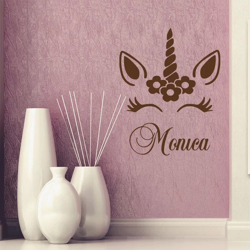 

Customized Children's name Nursery Colorful Unicorn Wall Stickers Cute Cartoon Modern Design Kid Room Decals