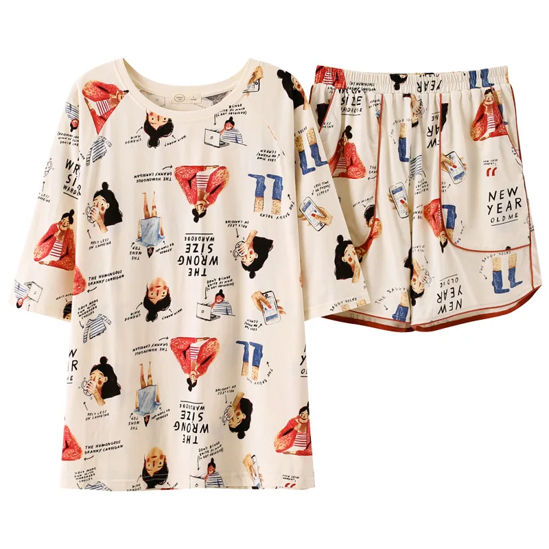 

Женская летняя свободная Пижама, милые шорты с коротким рукавом для студентов, можно носить на улице, костюмы для дома