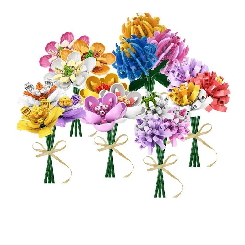 

2021 Creative Flower Series Chrysanthemum Camellia Hibiscus Bonsai Desktop Ornaments DIY Model Building Blocks Bricks Toys Gifts