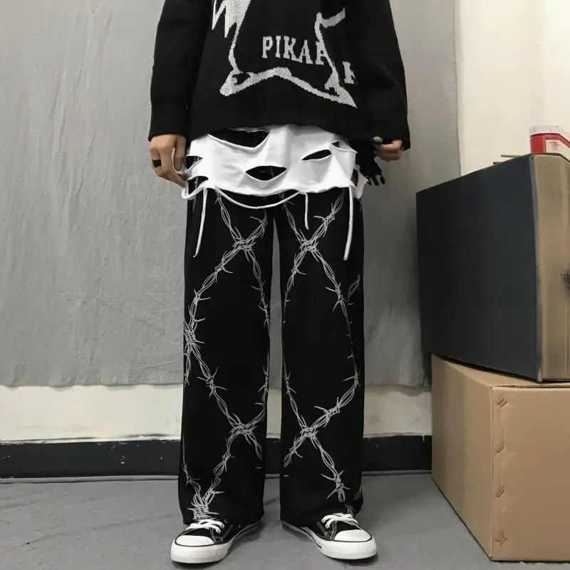 

MINGLIUSILI Vintage Wide Leg Pant 90s Gothic Trousers Women Autumn Fashion Y2k Streetwear Harajuku Print High Waist Loose Pants