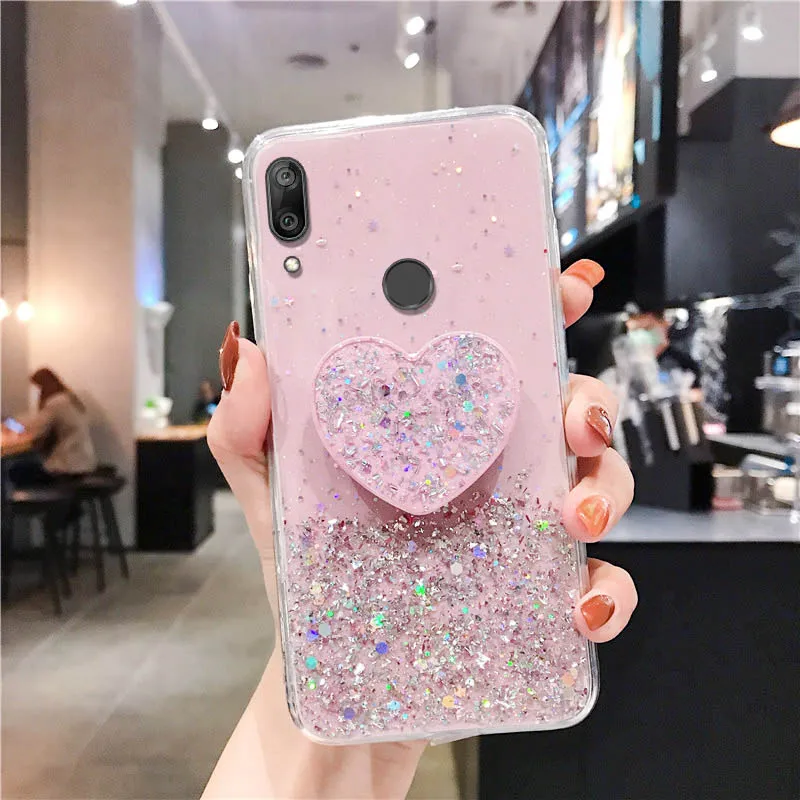 

For Huawei Honor 10i 9X 8X 8A 10 Lite 20 Pro 9A 9C 8S 20S Case Glitter Holder Cover Huawei Y7A Y7P Y9 Prime Y7 Y5 Y6 2019 Covers