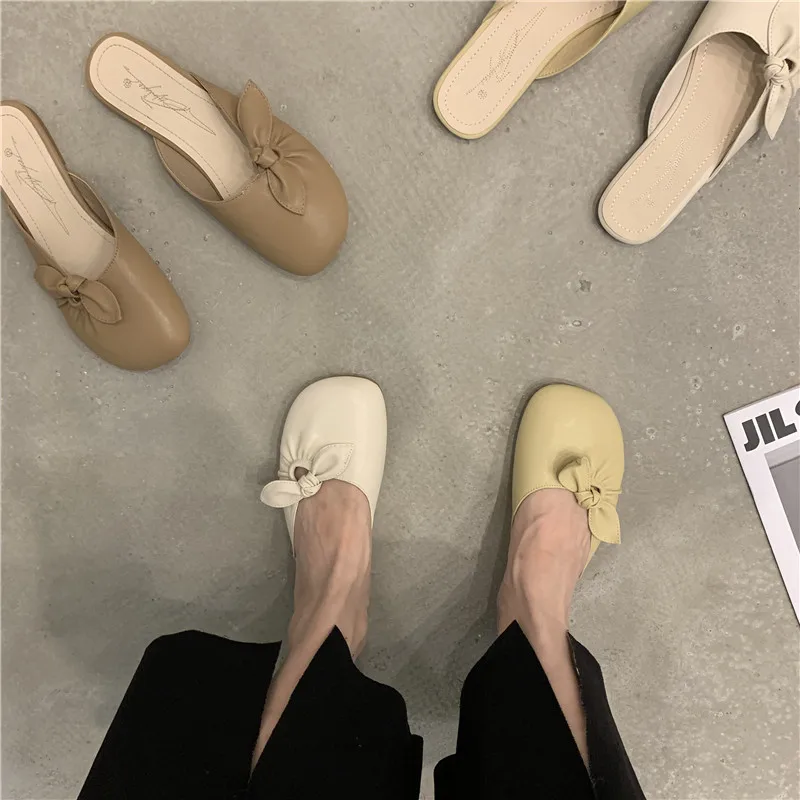 

Женские туфли без задника Bailamos, весенние мокасины на плоской подошве, с круглым носком, туфли с бантом на плоской подошве