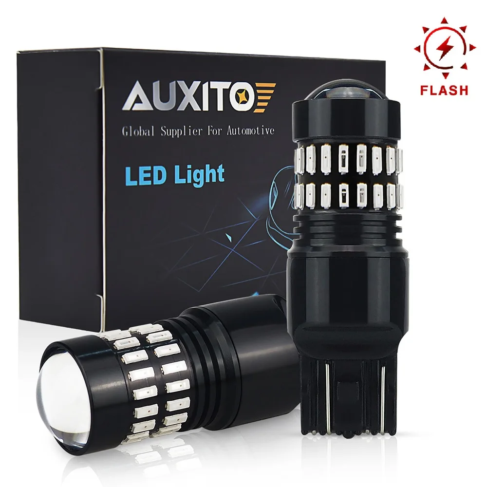 AUXITO 2X вспышка-стробоскоп для T20 светодиодный 7443 7440 W21W 7441 7444 T25 3157 3047 3057 48SMD Автомобильная Тормозная лампа красный мигает Хвост Стоп 12V