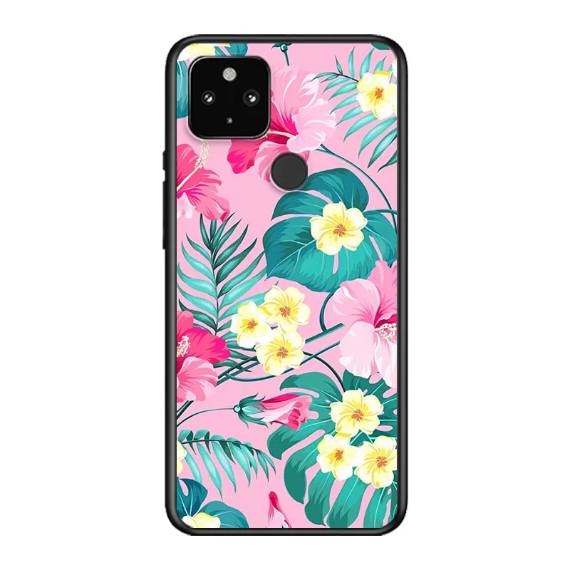 

Flower Leaves Cactus Soft TPU Silicone Black Cover For Google Pixel 5 4A 5G 4 XL Phone Case
