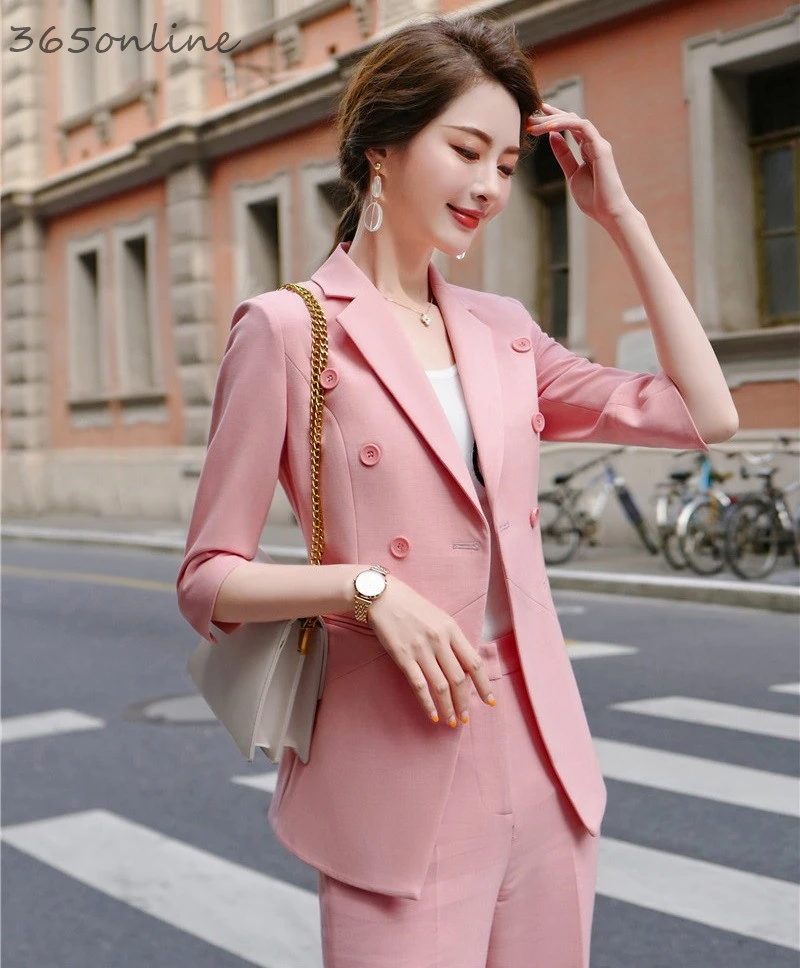 Модные стильные деловые костюмы брюки с большими брюками и куртками для женщин
