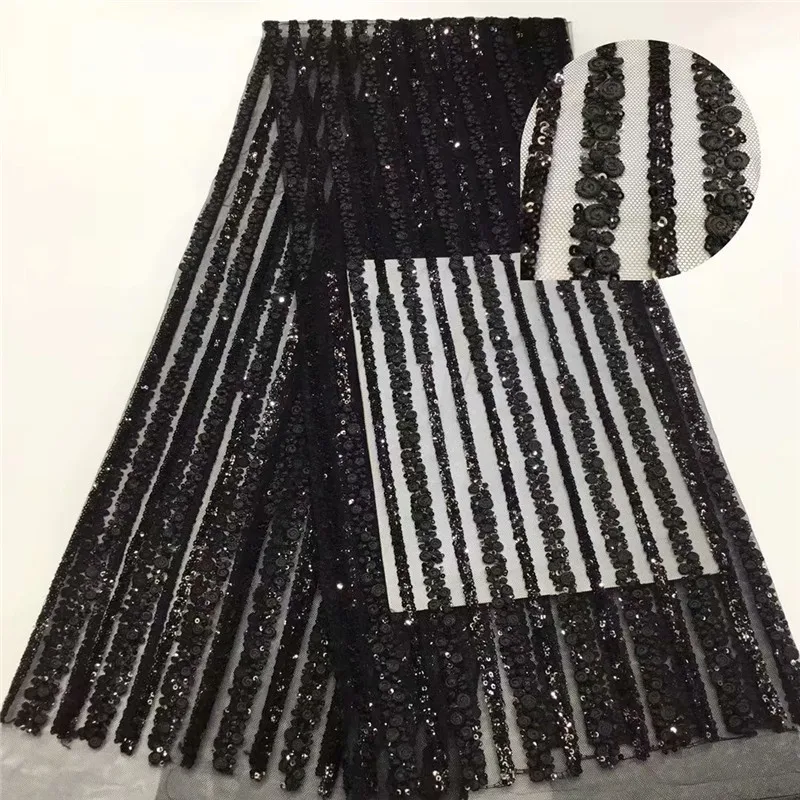 

Nigerian Lace Fabric 2020 High Quality lace French Lace Fabric With Sequins Fashion African Mesh Fabrics 5Yards dress ru18-27