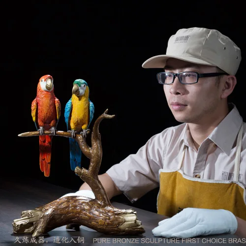 Antique bronze Pure Copper Parrot Bird Owls On the Stake Statue Base Home Decoration Furnishing Articles Business Gift | Дом и сад