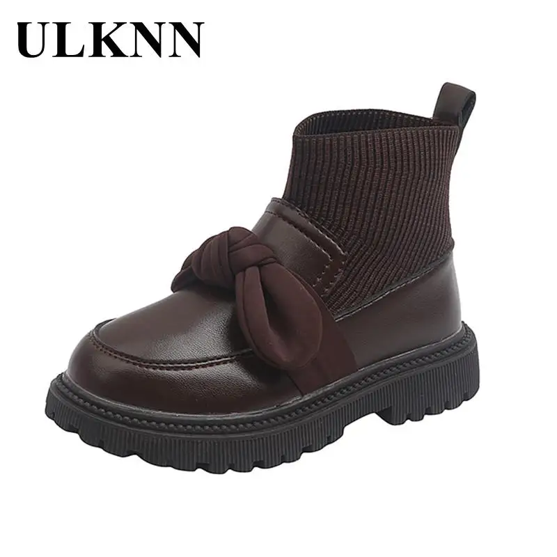 

Girls Fashion Boots Shoes Single Children Bowknot Boots Fall 2021 New Students Tidal Sponge Thick Bottom Knitting Leather Shoes
