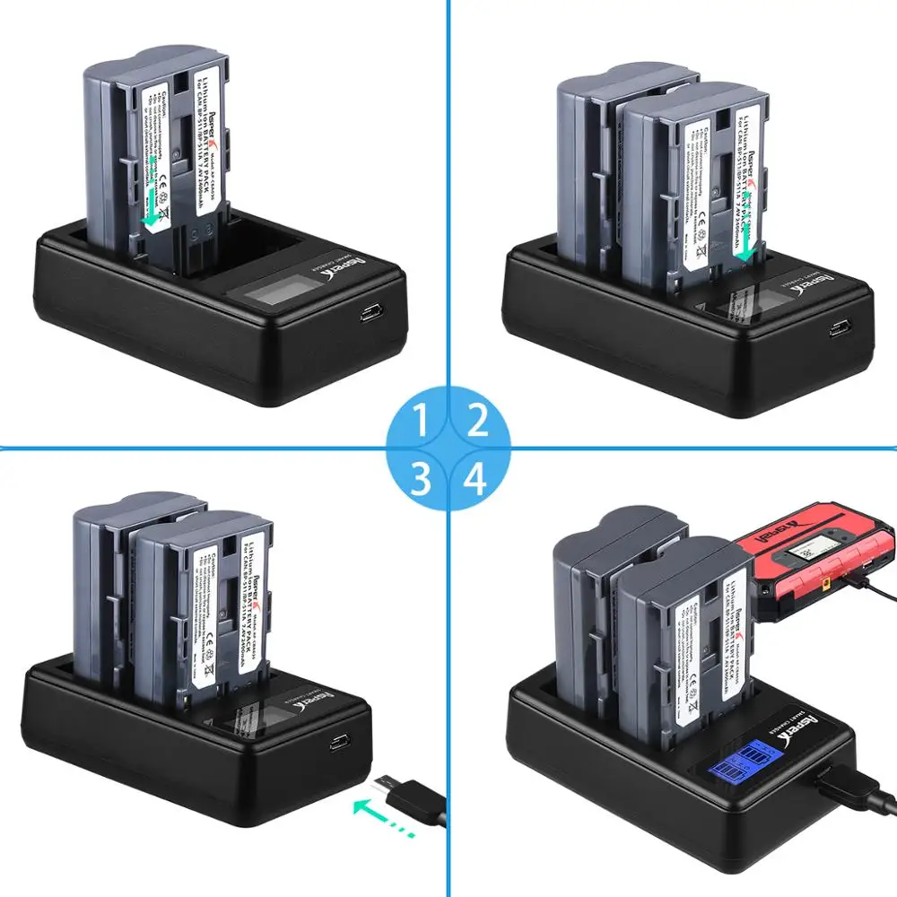 Аккумуляторы и зарядное устройство 2 шт. 2400 мАч Φ BP 511 BP511 BP511A + ЖК дисплей USB двойное