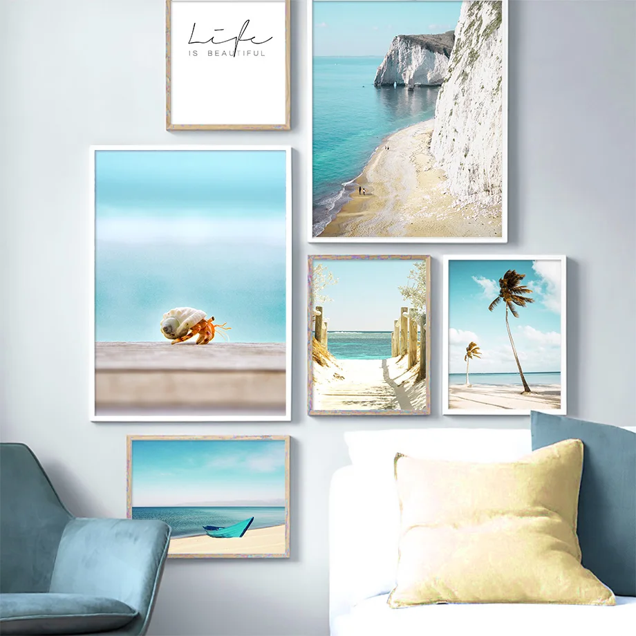 

Palm Trees On Beach Sea Snails Wall Art Canvas Painting Nordic Posters And Prints Landscape Wall Pictures For Living Room Decor