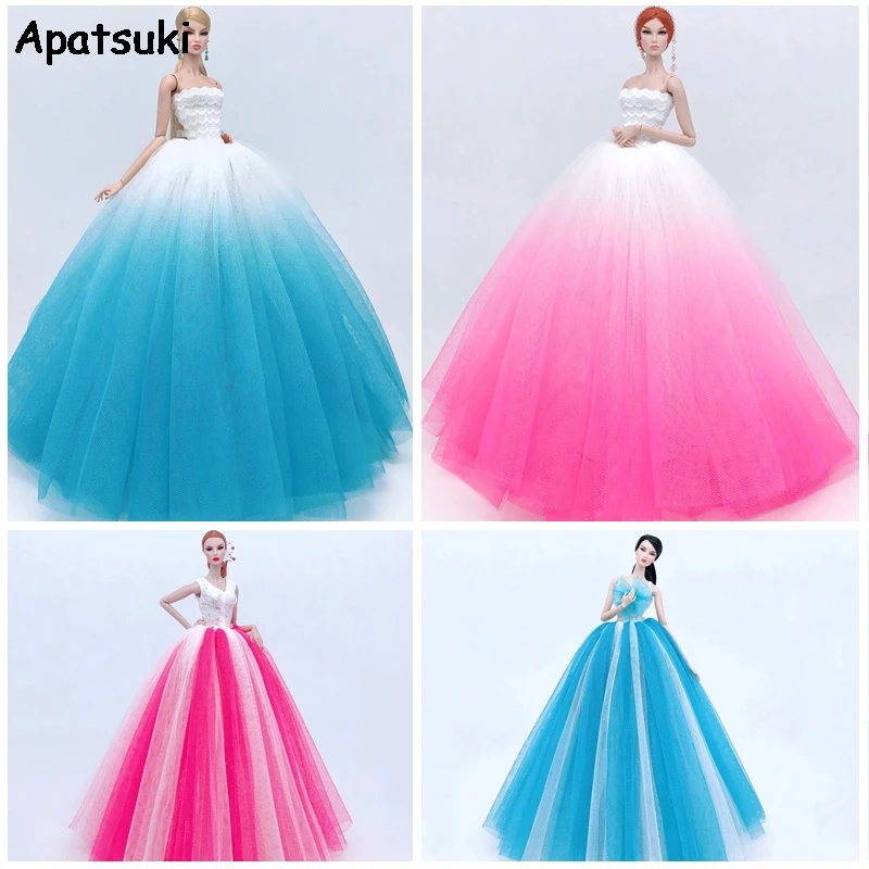 Кружевная Модная Кукла с градиентом белая розовая синяя Одежда для куклы Барби