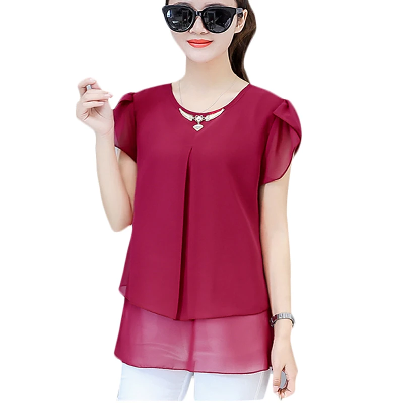 Женская шифоновая блузка с коротким рукавом Повседневная рубашка синего