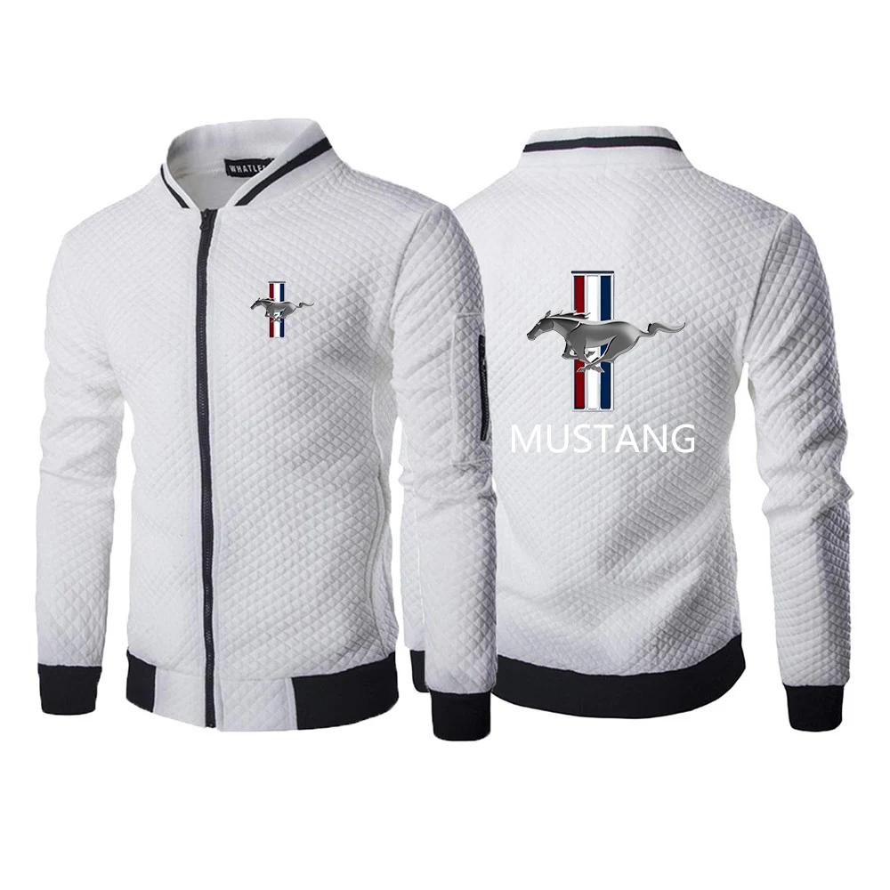 

Autumn Mustang logo Zipper Neckline Hoody Sweatshirts Long Sleeve Men's Hoodies Sticker Pocket Winter Warmer Running Sportswear