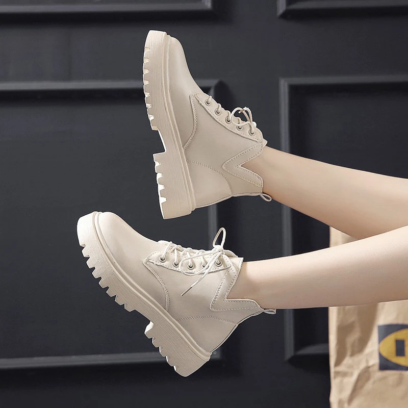 Корейские женские ботинки на шнуровке для верховой езды V-образный вырез