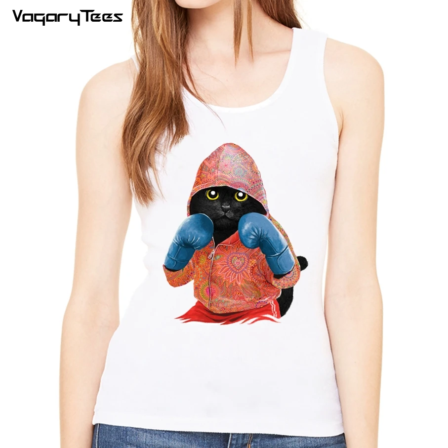 

Повседневный свободный пляжный спортивный топ, уличная одежда, Женский Топ с боксерским котом, модный топ с мультяшным рисунком, Винтажная ...