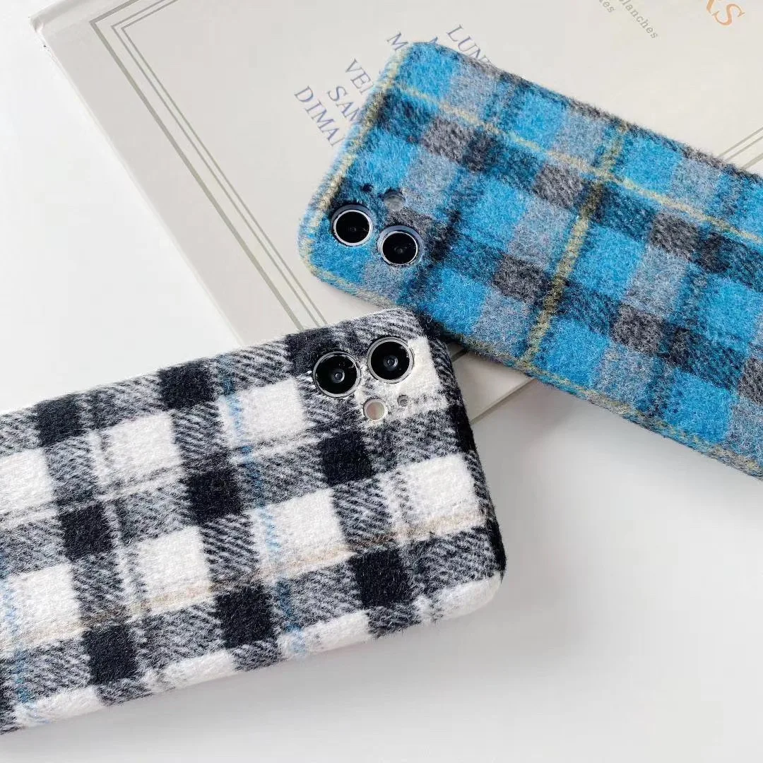 Винтажный теплый фланелевый клетчатый чехол для телефона Iphone 11 Pro Max Xr Xs 7 8plus синяя